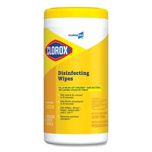 Clorox Disinfecting Wipes, 1-Ply, 7 x 8, Lemon Fresh, White, 75/Canister - 1 of 4
