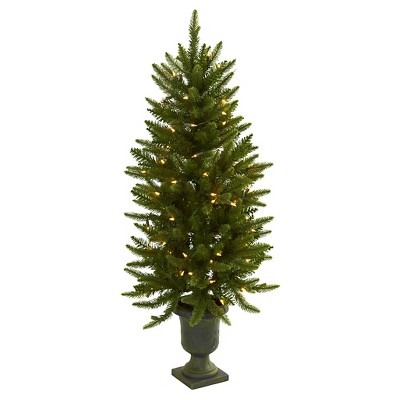 4ft Slim Christmas Tree with Urn & Clear LED Lights - Nearly Natural