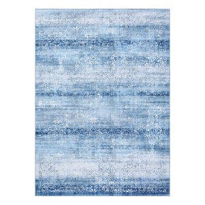 8'x10' Washable Chenille Floral Print Bedroom Living Room Rugs, Non Slip Stain Resistant Large Dining Room Rugs, Retro Accent Home Decor Carpet, Blue - 1 of 4