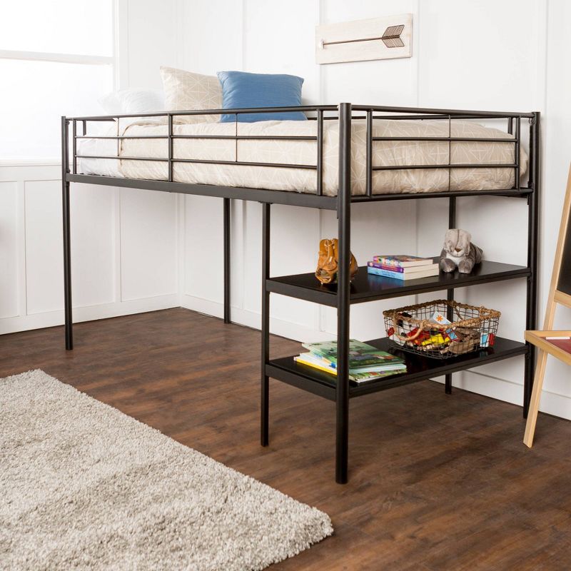 Twin Analise Metal Low Kids&#39; Loft Bed with Desk and Storage Black - Saracina Home, 3 of 11
