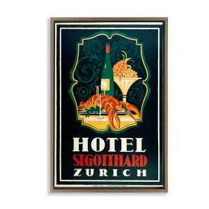 Stupell Industries Vintage Hotel Zurich with Lobster Black Framed Floater Canvas Wall Art - 1 of 4