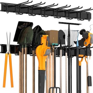 Wall-Mounted Garage Tool Rack - Heavy Duty Organizer Hooks & Rails for Shovels, Brooms, Ski Gear - 1 of 4