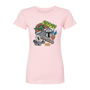 Women's - Star Wars - The Mandalorian Mando Grogu Stickers Fitted Graphic T-Shirt - 1 of 2