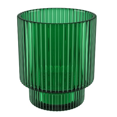 Green Fluted Glass Lowball Cocktail Tumblers Set of 4