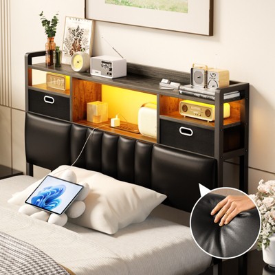 Aheaplus Upholstered Storage Headboard with Charge Station and RGB LED Light