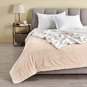 Ribbed Texture Reversible Taupe Throw Blanket - Great Bay Home - 1 of 4