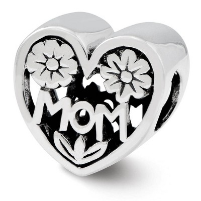 Black Bow Jewelry Sterling Silver Floral MOM Heart Bead Charm