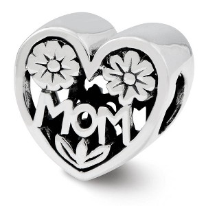 Black Bow Jewelry Sterling Silver Floral MOM Heart Bead Charm - 1 of 4