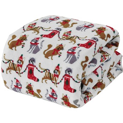 Plazatex Holiday "Christmas Cats" Design Micro Plush Throw Blanket - (50"x60") in Multicolor
