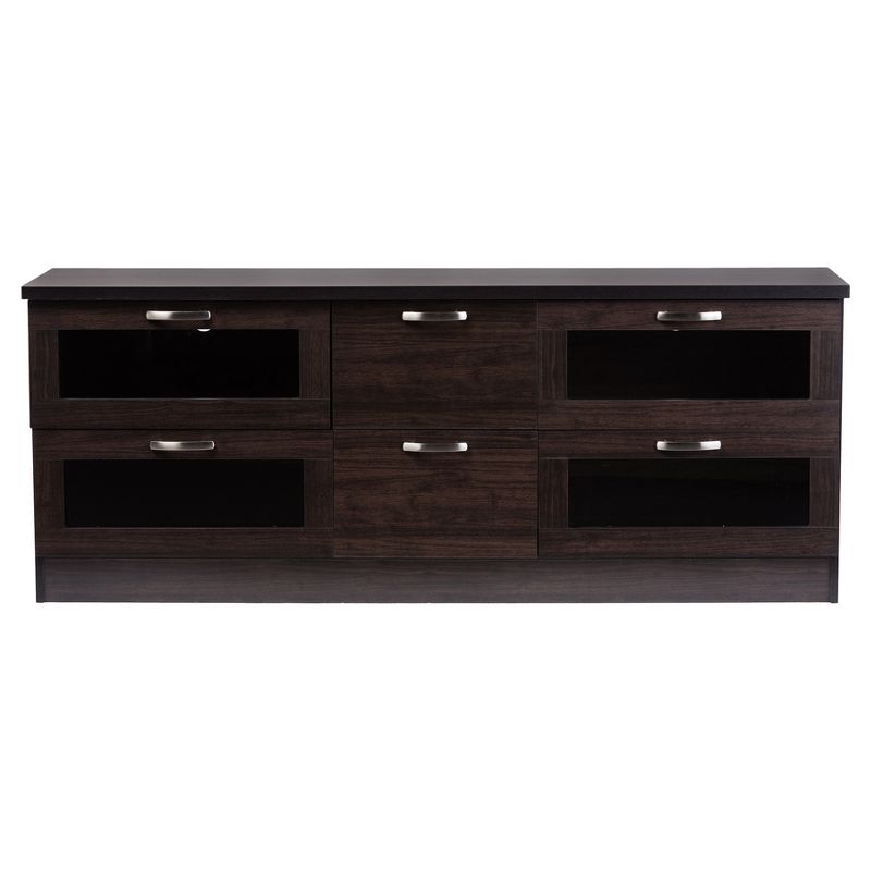 Adelino Wood Cabinet with 4 Glass Doors and 2 Drawers TV Stand for TVs up to 62&#34; Dark Brown - Baxton Studio, 3 of 7