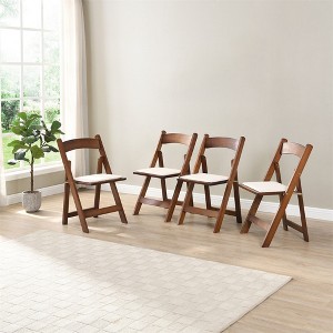 Upholstered Folding Chair Set of 4, Folding Dining Chair with Padded Seat, Portable Wood Accent Chairs for Dining Room Restaurant Office Events - 1 of 4