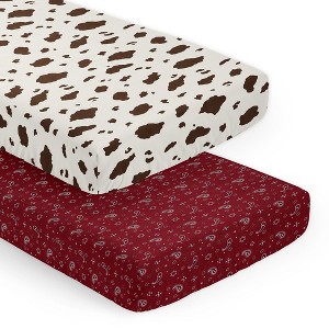 Sweet Jojo Designs Boy or Girl Gender Neutral Unisex Fitted Crib Sheets Set Wild West Cowboy Red Brown and Off White 2pc - 1 of 4
