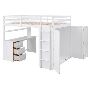 NicBex Twin/Full Loft Bed with Built-in Desk,3 Drawers and Wardrobe for Kids Teens Adults - 1 of 4