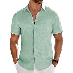 COOFANDY Men's Casual Button Down Shirts Short Sleeve Textured Summer Beach Shirt - 1 of 4