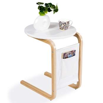 Tangkula Bentwood End Side Table Round Tabletop Coffee Display Stand w/ Storage Bag