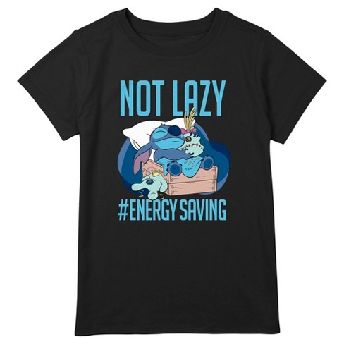 Girl's Lilo & Stitch Not Lazy, Saving Energy T-shirt - Black - Xx Large ...