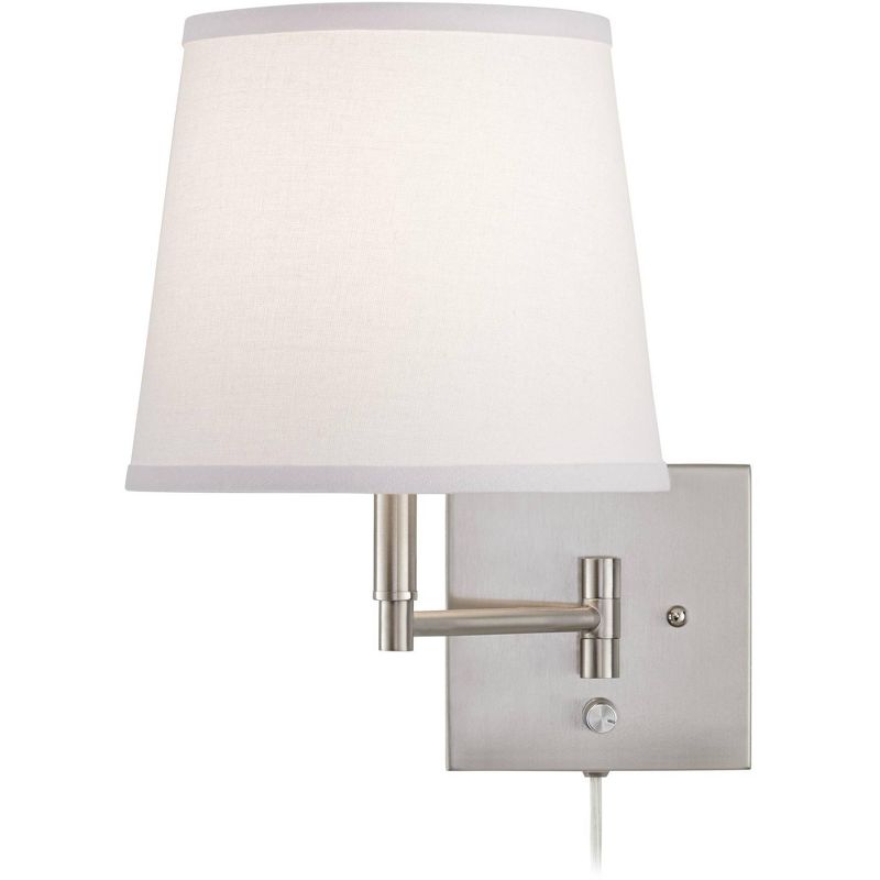 360 Lighting Lanett Modern Swing Arm Wall Lamps Set of 2 Brushed Nickel Plug-in Light Fixture White Empire Drum Shade for Bedroom Bedside Living Room, 5 of 8