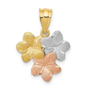 Black Bow Jewelry 14k Tri-color Gold Satin Triple Plumeria Pendant, 15mm (9/16 inch) - 1 of 4