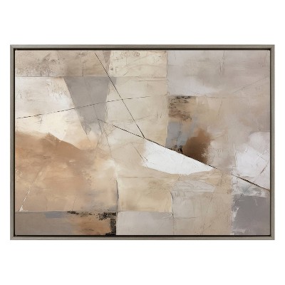 Large Gray and Beige Abstract Canvas Art with Wooden Frame