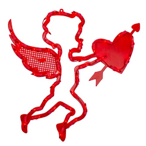 Northlight 17 Lighted Red Cupid With Heart Valentine S Day Window Silhouette Decoration Target