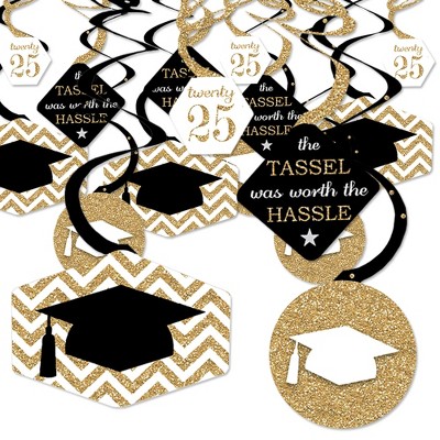 Big Dot of Happiness Gold Graduation Class of 2025 Decorations Hanging Swirls - Set of 40