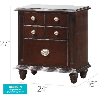 Summit Cappuccino 5-Drawer Solid Wood Veneer Nightstand