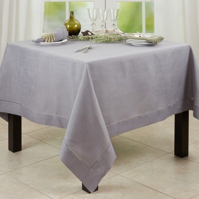 Slate Hemstitched Square Fabric Tablecloth, 60" x 60"