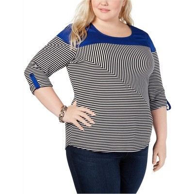 NY Collection Womens Colorblocked Pullover Blouse