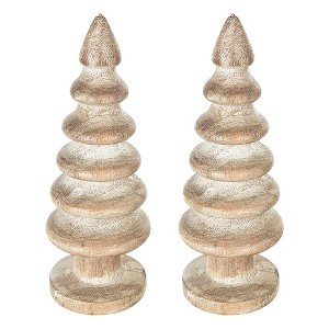 Whisen D2.6x7.7" Wooden Tree Table Decor, 2 Pack, Christmas Decoration - Natural Wood - 1 of 4