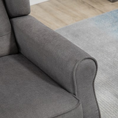 Dark Gray Button-Tufted Wingback Accent Chair with Wood Legs