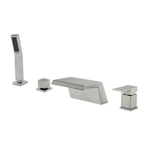 Cobbe Brushed Nickel Waterfall Bath Faucet Set with 7.09-inch Wide Tub Spout and Hand Shower Single Lever Control 4-Hole Installation - 1 of 4