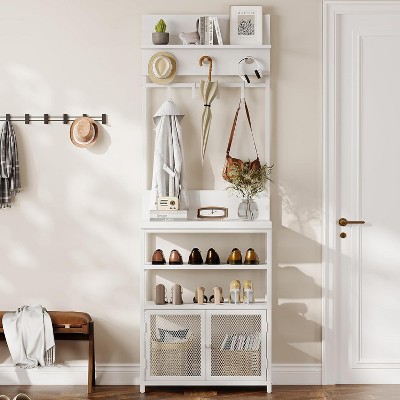 72.8" Hall Tree with Doors, 5-Tier Coat Rack and Shoe Storage Organizer with 7 Hooks, Shoe Shelf for Entryway, Bedroom, or Mudroom
