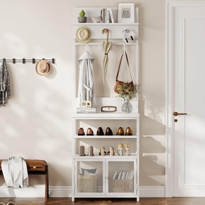 72.8" Hall Tree with Doors, 5-Tier Coat Rack and Shoe Storage Organizer with 7 Hooks, Shoe Shelf for Entryway, Bedroom, or Mudroom - 1 of 4