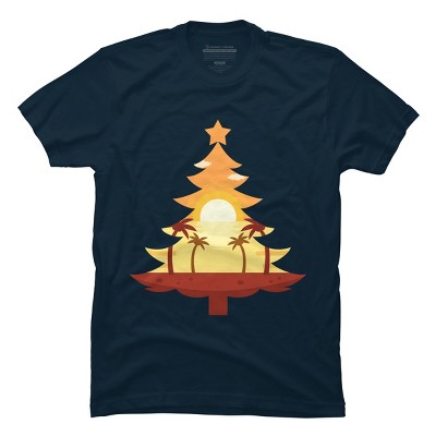 Men's Design By Humans Christmas in July Tree Sunset By destiny29 T-Shirt