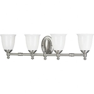Progress Lighting, Victorian Collection, 4-Light Bath Fixture, Brushed Nickel, Triplex Opal Glass Shade - 1 of 3