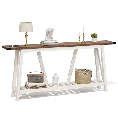 Crestlive Products 70 Inches Extra Long Sofa Table 2-Tier Industrial Entryway Table Narrow Entry Console Table with Storage