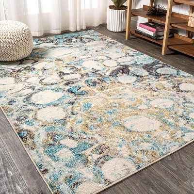 Pebble Navy & Gray Marbled Abstract Runner Rug - JONATHAN Y