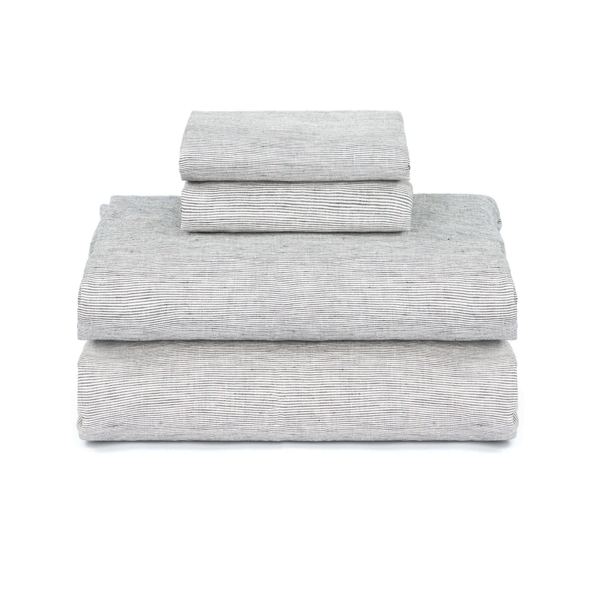 100% French Linen Sheet Set - King - Shadow Pinstripe | BOKSER HOME