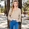 Anna-Kaci Women's Ribbed Knit Collared Pullover with Henley Buttons and Front Pocket - 2 of 4