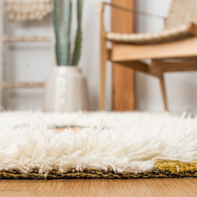 Hand-Knotted Black and Ivory Wool Rectangular Area Rug, 6' x 9'