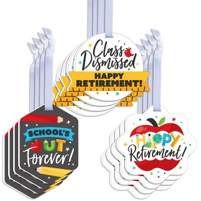 Big Dot of Happiness Teacher Retirement - Assorted Hanging Happy Retirement Party Favor Tags - Gift Tag Toppers - Set of 12