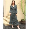 Women's Bohemian Floral Print Maxi Dress - V-Neck Long Sleeve Wedding Guest Gown, Flowy Beach Dress - 2 of 4