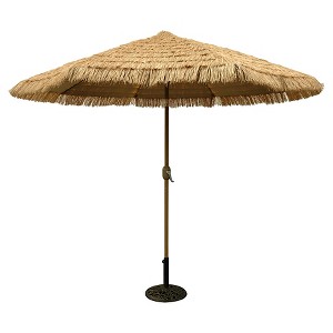 9' x 9' Round Crank Patio Umbrella - Thatch - Tropishade: Weather-Resistant, Aluminum Frame, Push-Button Tilt - 1 of 3