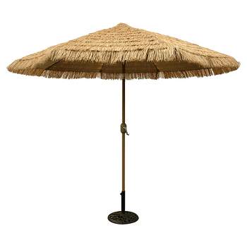 9' x 9' Round Crank Patio Umbrella - Thatch - Tropishade