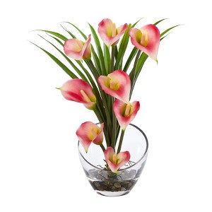 Nearly Natural 15.5-in Calla Lily and Grass Artificial Arrangement in Vase, Pink - 1 of 1
