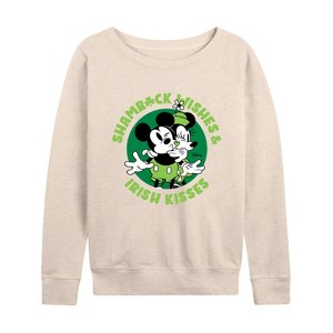 Women's - Disney - Shamrock Wishes Irish Kisses Lightweight French Terry Wide Neck Long Sleeve Shirt - 1 of 4