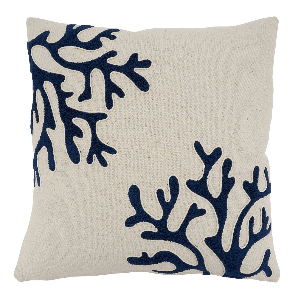 Photos - Pillowcase 18"x18" Coral Design Cotton Square Throw Pillow Cover Ivory - Saro Lifesty