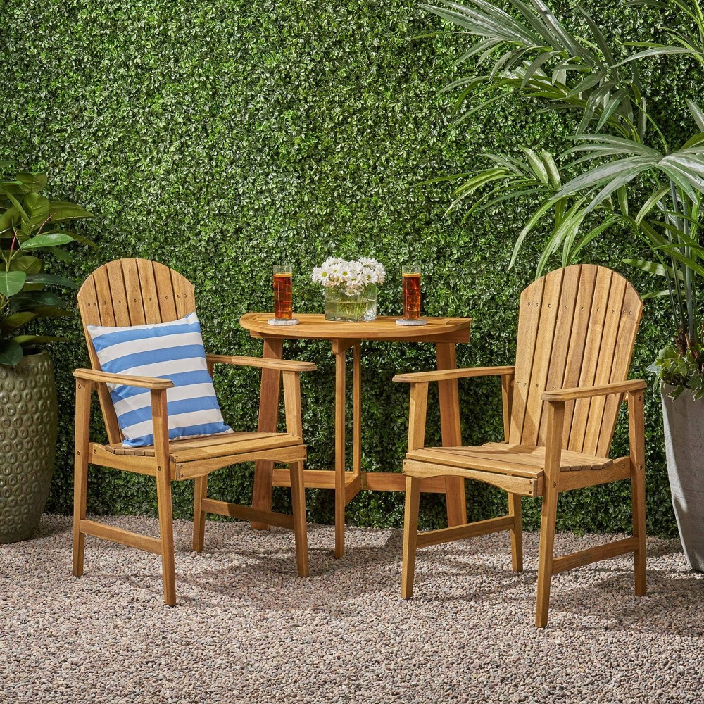 3pc Oso Acacia Wood Half Round Patio Bistro Table Set Natural Christopher Knight Home