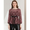 INSPIRE CHIC Women's Semi-Sheer Elegant Tie Waist Long Sleeve Floral Lace Peplum Blouses - 2 of 4