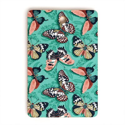 Heather Dutton Mariposa Boho Butterflies Aqua Rectangle Cutting Board - Deny Designs